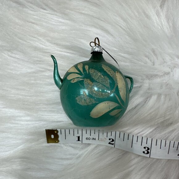 Vintage Blue Mercury Glass Stenciled Flower Pot Teapot Poland - Picture 5 of 6